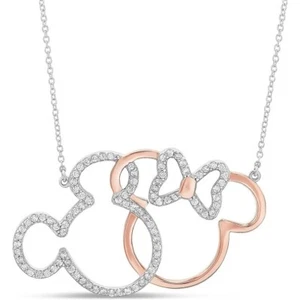 Mickey & Minnie Mouse Interlocking Necklace in 925 Sterling Silver, Gift For Her - Picture 1 of 6