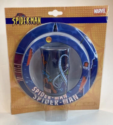 Marvel Spiderman & Doc Ock 3 Piece Dinner Set (Plate, Bowl, Cup) NEW 2002 - Image 1 of 4