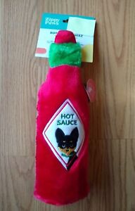 Zippy Paws Plush Hot Sauce Bottle Crusherz Pet Dog Toy 11" Red NEW NWT