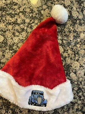 Christmas  Santa Hat Holiday Adults   Hot Rod Hotrod Blue Car - Image 1 of 2