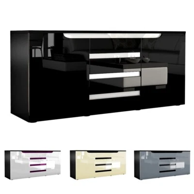Sideboard Anrichte Kommode Schrank Sylt V1 Schwarz - in Hochglanz & Naturtöne - Bild 1 von 4