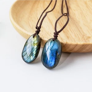 Natural Labradorite Pendant Crystal Necklace Healing Stone Necklace Charm - Picture 1 of 7