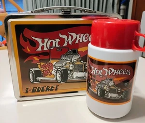 1998 Mattel HOT WHEELS T-Bucket Metal Lunchbox Thermos - Picture 1 of 11