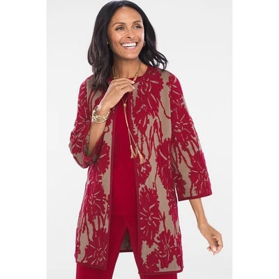 Chico's Chicos путешественников красный бежевый желтовато-коричневый свитер куртка средний карьера блейзер размер 1 - Изображение 1 из 4