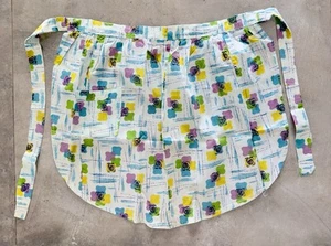 Vintage Child’s Half Apron Handmade from Blue Yellow Purple Mid Century Print - Picture 1 of 3