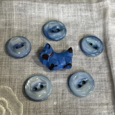 Vintage Blue Plastic Dog Button Crafting Sewing MOP Button Lot BLK-32 - Image 1 of 4