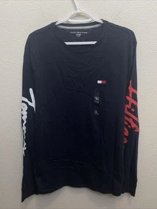 Tommy Hilfiger langärmliges Herren Large schwarz Rundhalsausschnitt T-Shirt $ 39,50 neu mit Etikett - Bild 1 von 10