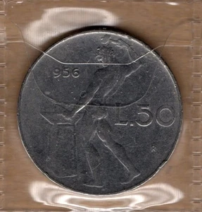 Q147 Moneta Coin ITALIA Repubblica Italiana 50 Lire Vulcano 1° Tipo 1956 - Picture 1 of 1