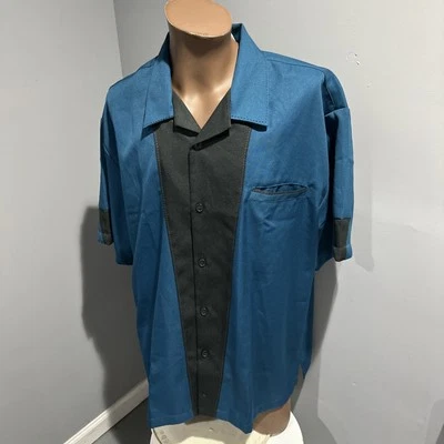 Vintage Hilton Bowling Retro Button Down Rockabilly Blue Black Mens XL - Image 1 of 4