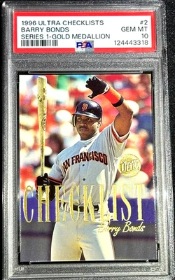 🔥1996 Ultra Checklists GOLD Medallion #A2 Barry Bonds PSA 10 RARE!🔥 - Image 1 of 2