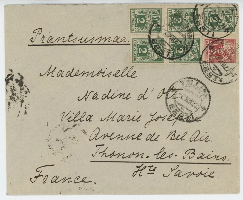 1922 ESTONIA TALLIN TO FRANCE 15MK FOREIGN RATE COVER SUPERB - Image 1 of 2
