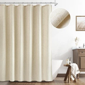 Natural Linen Shower Curtain, Country Boho Farmhouse Bath Decor Beige Shower ... - Picture 1 of 7