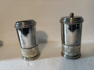 Vintage Porcelain Shell Metal Toothbrush Holder And Cup Set with Covers - Picture 1 of 10