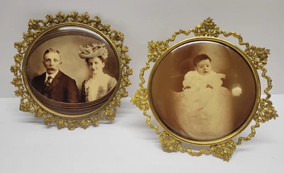 2 COLUMBIA MEDALLION STUDIOS ONE BABY ONE COUPLE GOLD TIN FRAMES - Image 1 of 4