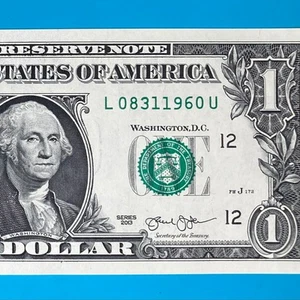 August 31, 1960 (L 08311960 U) BIRTHDAY Note $1 One Dollar Bill *UNC* - Picture 1 of 4