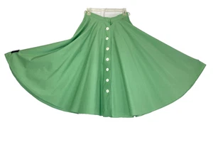 Vintage 1950s sage green circle skirt S mother of pearl buttons pockets midi - Picture 1 of 11