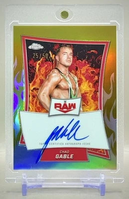 Chad Gable 2025 Topps Chrome WWE Red Brand Gold Flames Refractor Auto #/50 SSP - Image 1 of 3