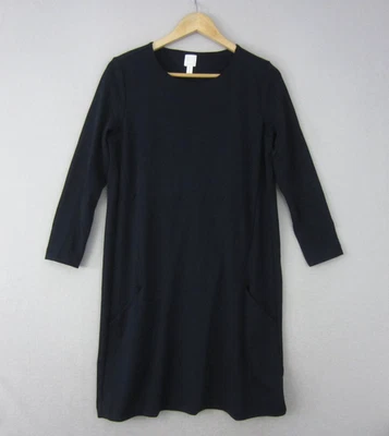 H&M Basics Dress Womens Medium 12 Navy Blue Straight Shift Stretch 3/4 Sleeve - image 1 of 4