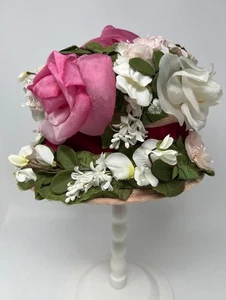 Vintage Blumenhut rosa weiß Rosen Millinery Garten Party Fascinator USA - Bild 1 von 11