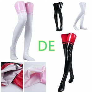 DE~Damen Glanz Lack Leder Strümpfe Wetlook Halterlose Oberschenkel Overknee - Bild 1 von 32