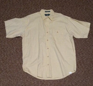 Orvis Short Sleeve Button Shirt Mens Large Plaid 100% Cotton Yellow Casual - Picture 1 of 6