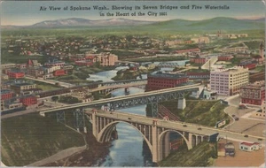 c1940s Spokane Washington 7 bridges 5 waterfall linen C991 - Picture 1 of 2