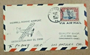 1930 COVER "DEDICATION of MERRILL-RONNE AIRPORT MATAMORAS, PENN" See Pic - Picture 1 of 2