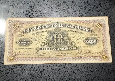 EL SALVADOR 10 PESOS 1908 P.S163b BILLETE MUY RARO  Foto 1 de 4