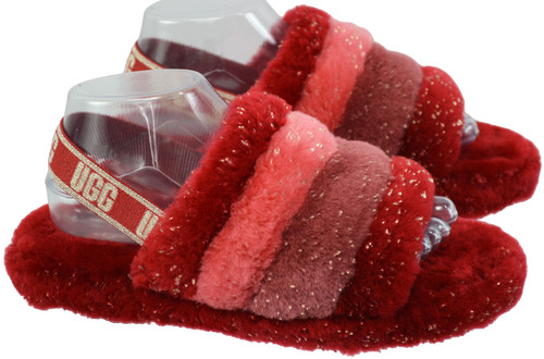 UGG Fluff Yeah Slide donna taglia 6 slingback sandalo ciabatta pelliccia di agnello nuovo senza scatola