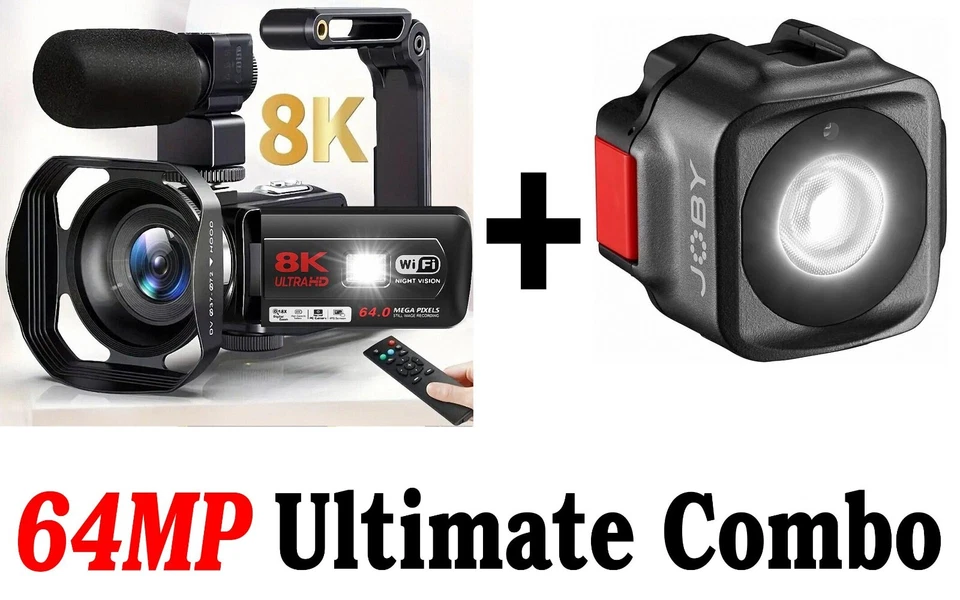 8K Black UHD Camcorder Beamo LED U Grip 18x Zoom 64MP Digital Video Camera Kit - Image 1 of 4
