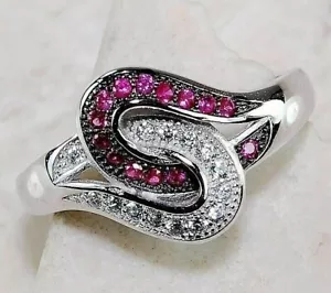 1CT Treated Ruby & White Topaz 925 Solid Genuine Sterling Silver Ring Sz 8 U1-4 - Picture 1 of 2