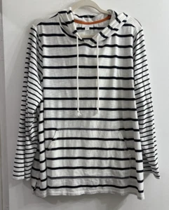 J Jill Women 2X Blue White Striped Long Sleeve Hoodie Casual Top Lightweight - Picture 1 of 8
