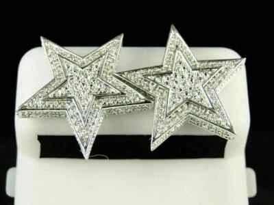 Arete con estrella de diamantes creado en laboratorio de 1,5 quilates enchapado en oro blanco de 14 k para hombre Foto 1 de 3