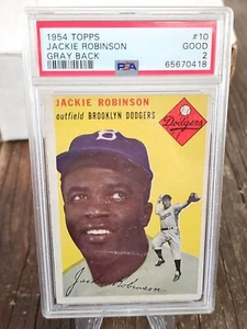 JACKIE ROBINSON 1954 Topps GRIS ESPALDA De colección PSA 2 #10 RARA Tarjeta de los Dodgers POP 9 - Imagen 1 de 2
