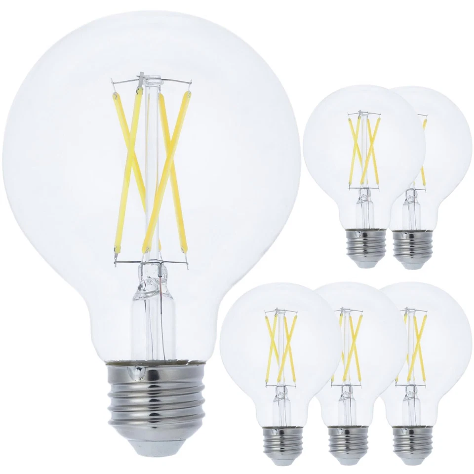 6Pack G25 Vanity Globe Light Bulb, Vintage Filament, 5000K, 7.6W (100W), 800LM - Image 1 of 1