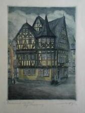 Bacharach, "Altes Haus" -  Colorierte Original-Radierung