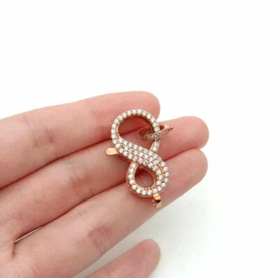 lobster clasp 15x32mm 18k gold Filled cz pave "8" shape clasp for jewelry making - Image 1 of 3