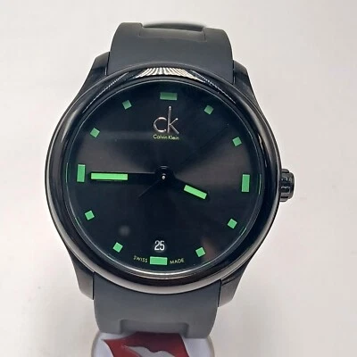 Calvin Klein Mens Wristwatch CK VISIBLE K2V214DX Silicone Black Green SWISS MADE - image 1 of 4