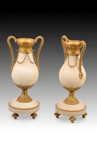 Pair of vases. Bronze, marble. 19th century. - Picture 1 of 6