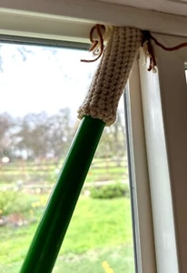 Eco Friendly Handmade Crocheted Broom Handle Cobweb Duster Light Brown - Picture 1 of 9