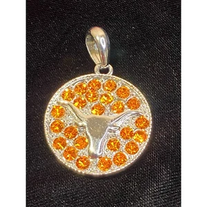 Texas Longhorns Orange Crystal Silver Tone Pendant 1.5 in. - Picture 1 of 3