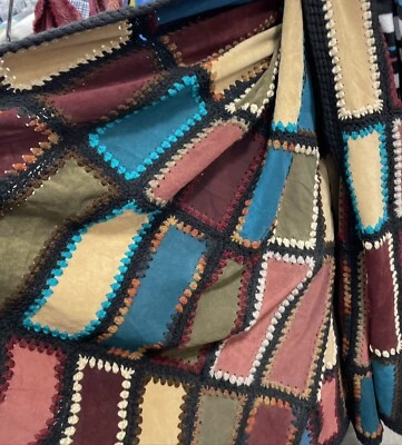 Manta Boho Gamuza Crochet Patchwork, Retro Hecha a Mano Excelente Estado Foto 1 de 4