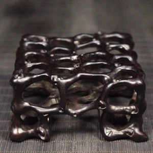 Exquisite natural ebony handwork carved Hollow out stand display pedestal base 1 - Picture 1 of 9