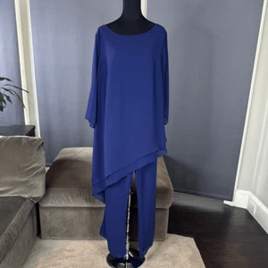 Damen 2-teiliger blauer asymmetrischer formeller Hosenanzug Brautmutter Größe 22W neu ohne Etikett - Bild 1 von 16