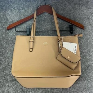NWT Anne Klein Saffiano Tote With Card Case Purse Satchel Handbag Shoulder Tan - Picture 1 of 15