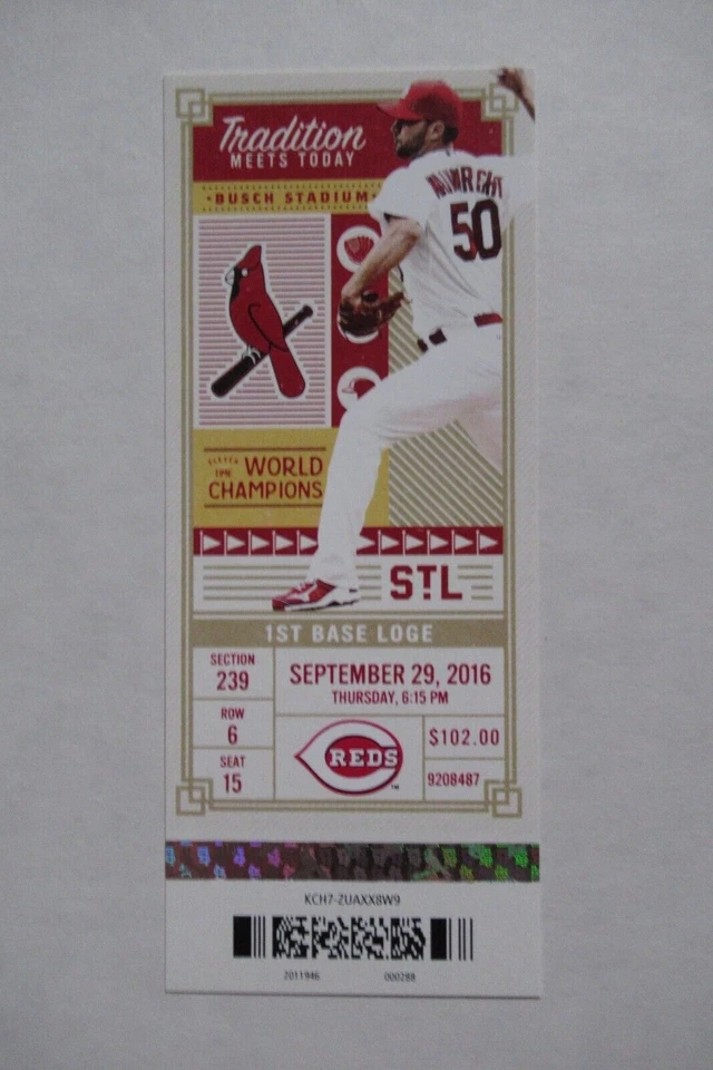 Boleto completo St. Louis Cardinals vs Cincinnati Reds 29/09/2016 ~ Gyorko/Molina HRs Foto 1 de 1