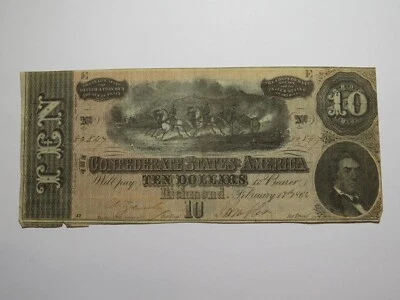 Billete de banco moneda confederada Richmond Virginia VA $10 1864 RARO T68 FINO Foto 1 de 2