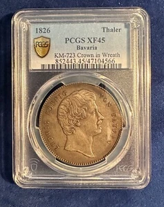 GERMANY BAVARIA LUDWIG I  1826  THALER/TALER SILVER COIN, PCGS CERTIFIED XF45 - Picture 1 of 2