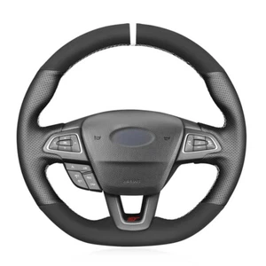 Black Leather Suede Soft Car Steering Wheel Cover For Ford Focus Kuga Ecosport - Picture 1 of 15