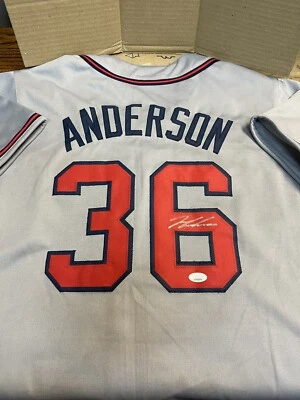 CAMISETA GRIS PERSONALIZADA AUTOGRAFIADA FIRMADA POR IAN ANDERSON #36 DE LOS ATLANTA BRAVES JSA WITN Foto 1 de 2